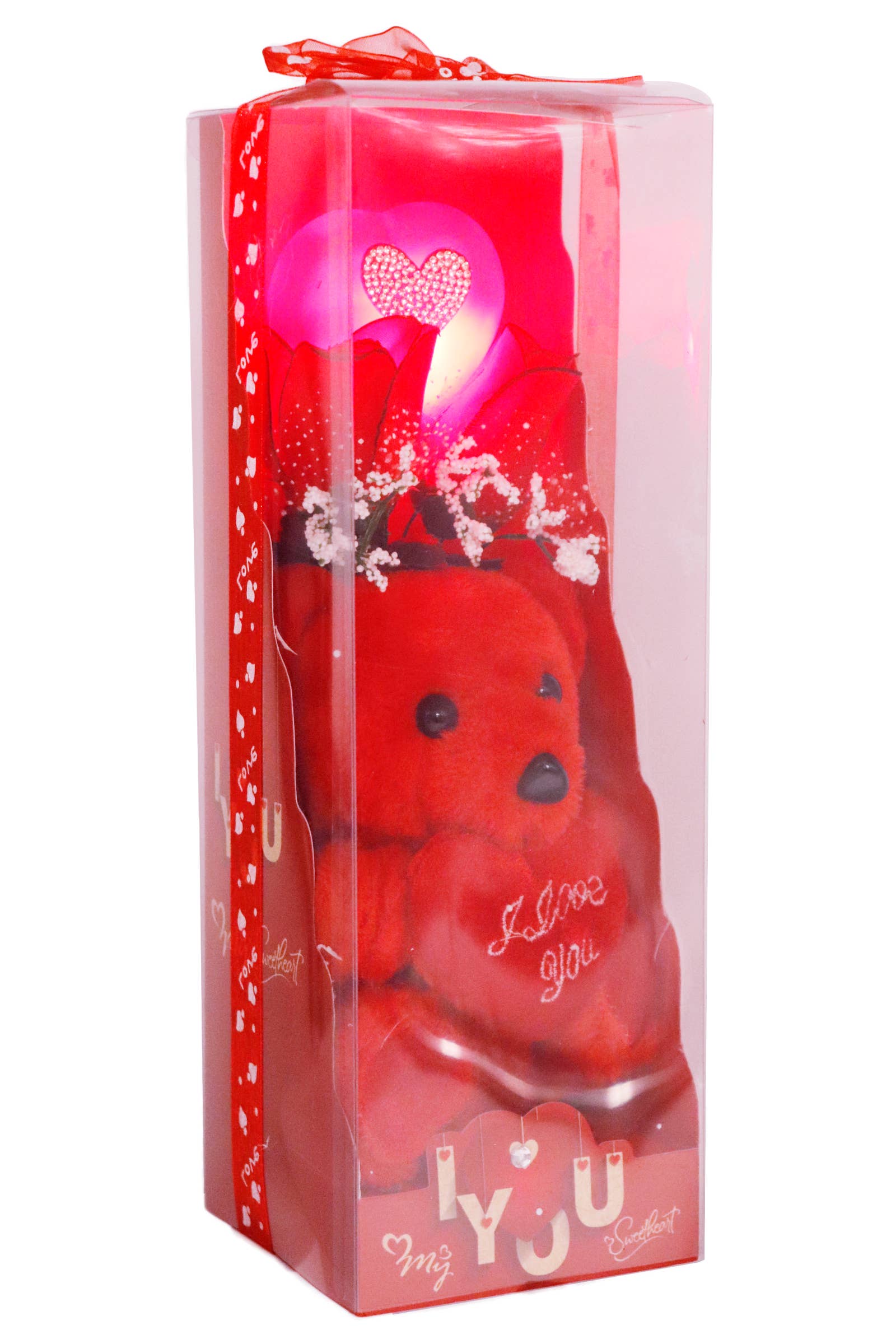 Cap Zone - Wholesale Decorative tabletop object - I Love You Light-Up Pink Heart Teddy Bear Gift Box - 12 Inch1