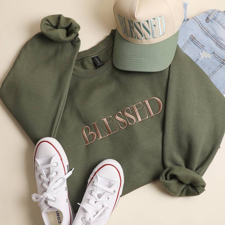 Fashion City - Wholesale Sweatshirt - Unisex - BLESSED Embroidered Fleece Heavyweight Sweatshirt4