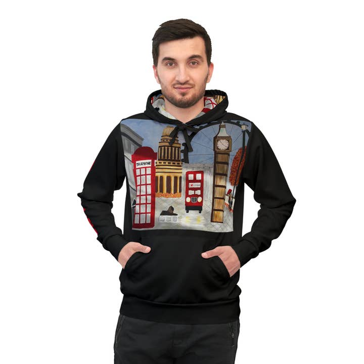 Felpa atletica unisex con cappuccio I Love London per la vendita all'ingrosso da parte di See Joy Creative
