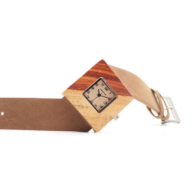 Essenciel - Wholesale Wrist Watch - Women's - Brown Square Leather and Wood Watch1