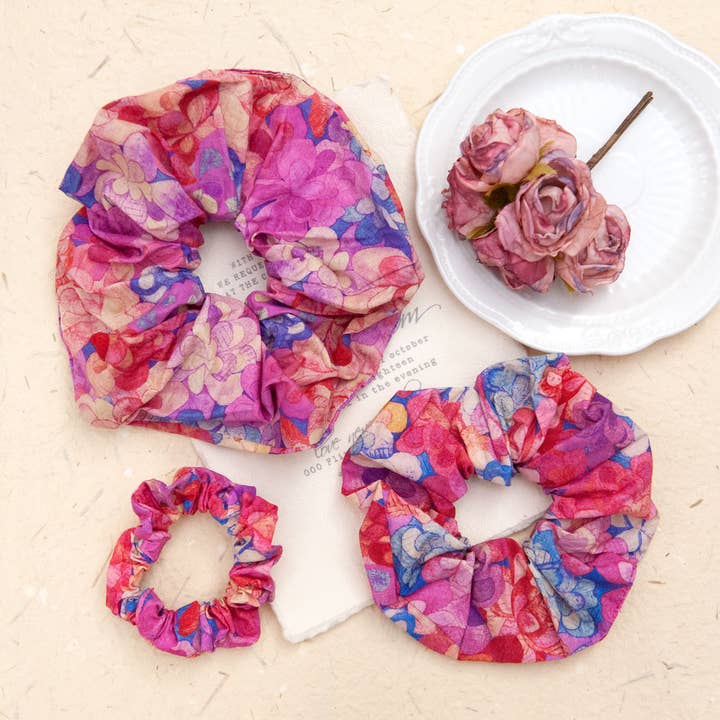 Liberty Fabric Scrunchie in Betsy for wholesale by SOMETHING MINTY