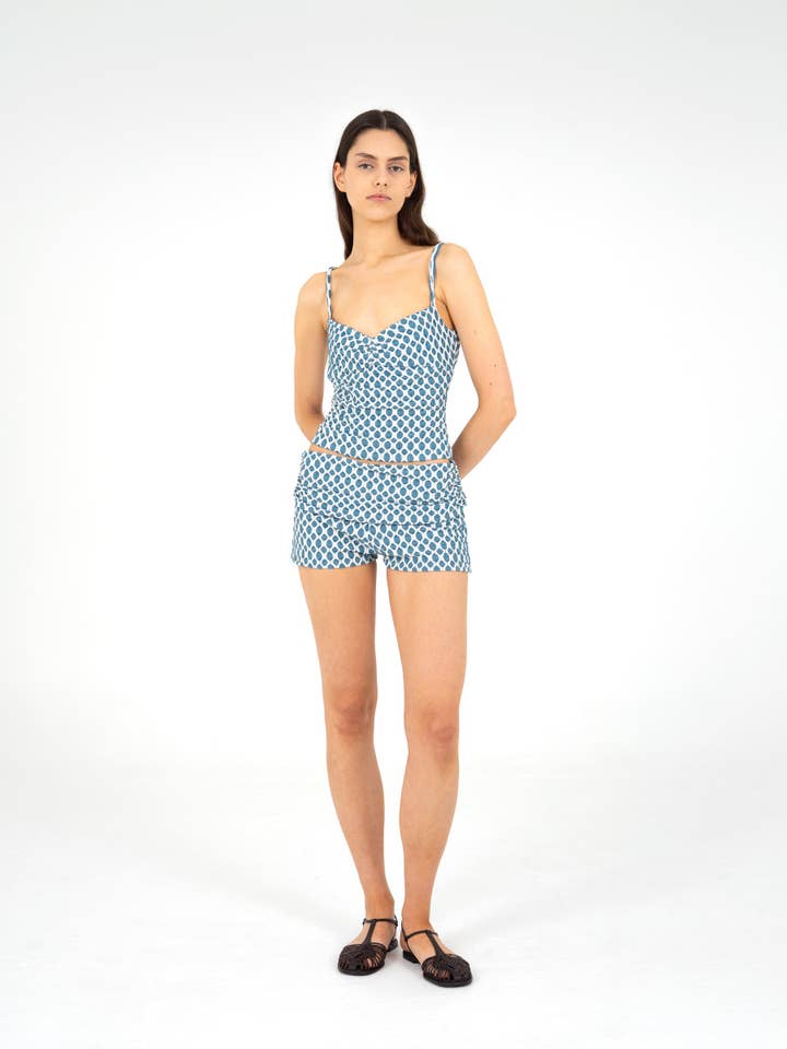 CARMEN SAYS - Wholesale Gebreide top - Dames - Craft Jersey Blauw Gerimpeld Topje3