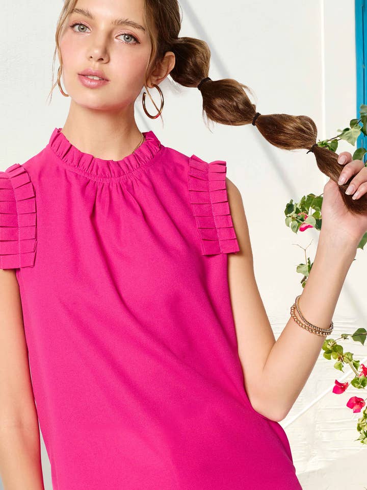 MCT7677-Ruffle Detailed Sleeve and Neckline Top for wholesale by La Miel