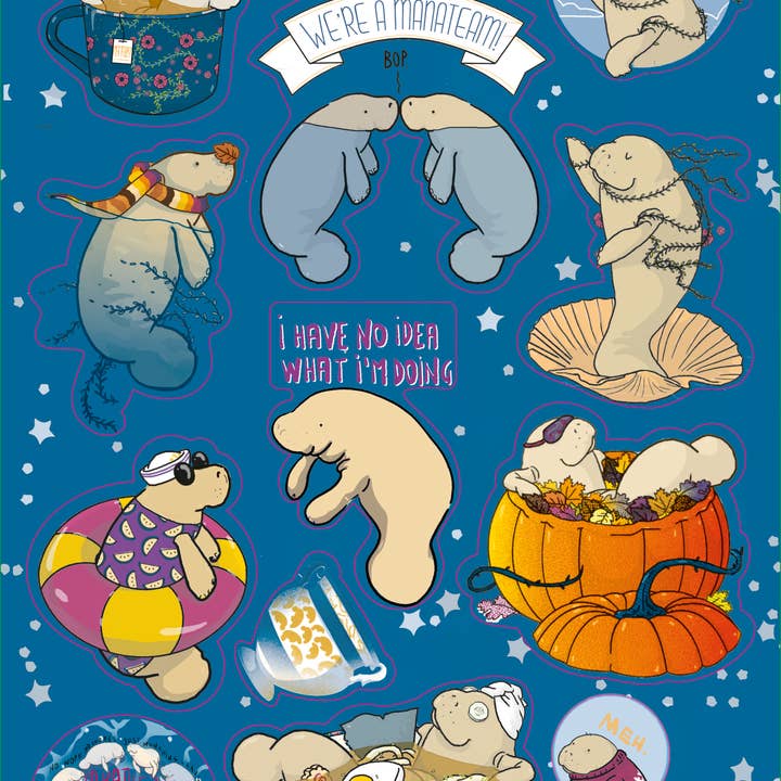 Tostoini - Wholesale Sticker - Manatee Sticker Set A5 sheet 100% cotton4
