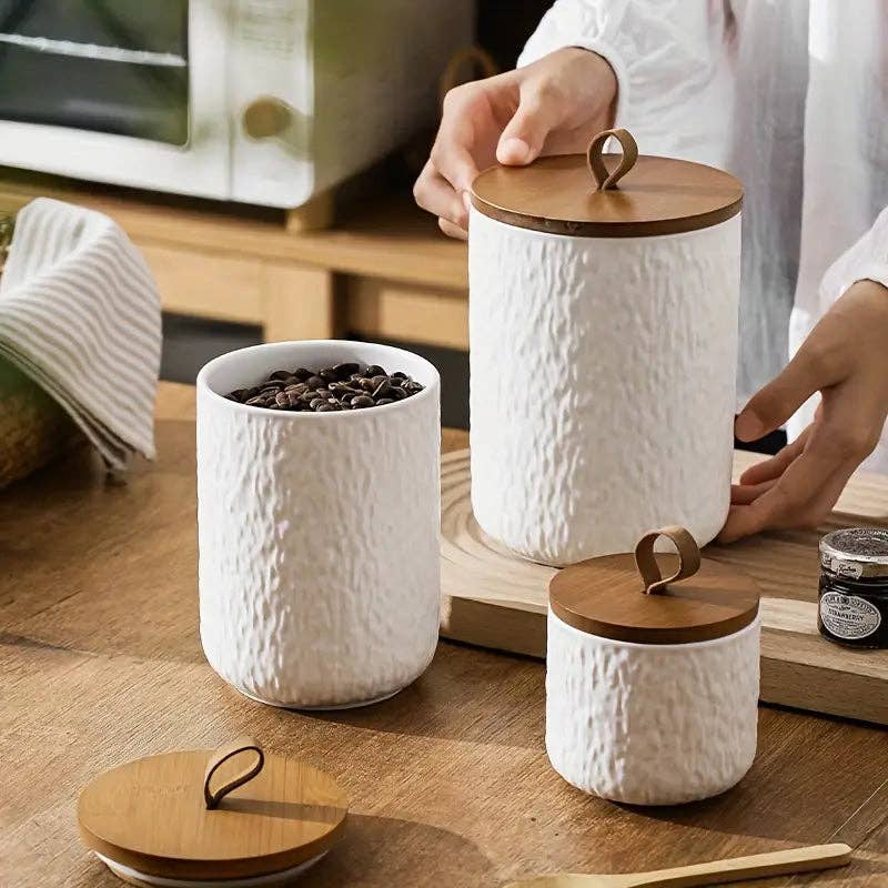 Huis Van Merken - Wholesale Jar - 1PC Ceramic Storage Jar – Rock Pattern with Bamboo Lid – Kitchen Organizer0