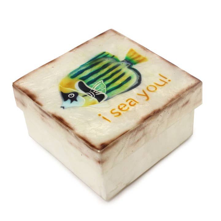 SALE I Sea You Fish Capiz Coastal Trinket Box for wholesale by Beachcombers