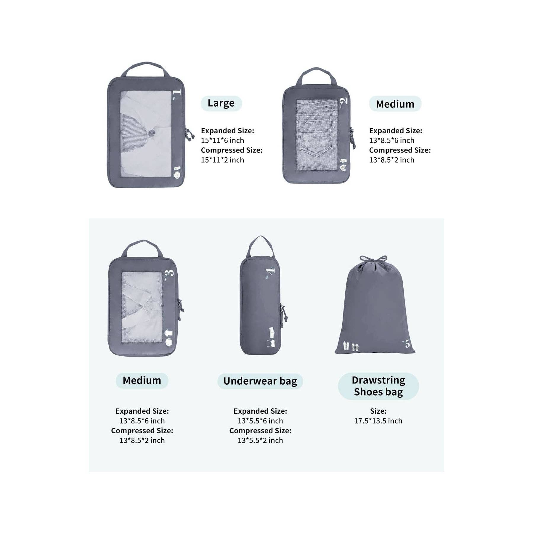 NARWEY INC - Wholesale Packing Cube - 5 Set Compression Packing Cubes for Suitcases Organiser Bags29