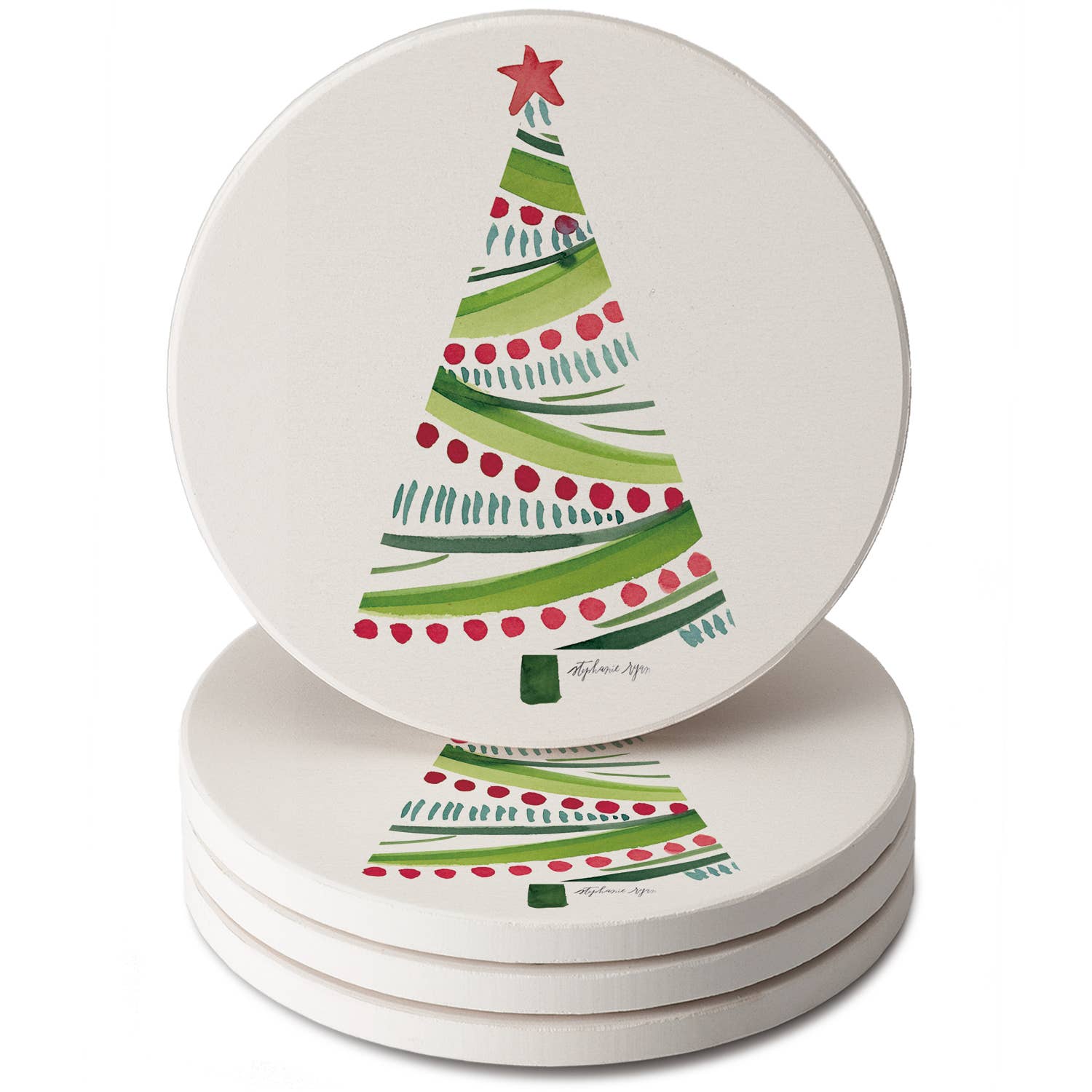 Conimar Promotions - Wholesale Coasters - "Holiday Wishing Tree" 4 Pack Round Stone Coasters 0
