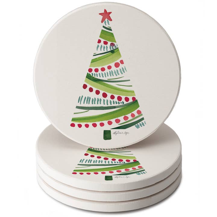 Conimar Promotions - Wholesale Coasters - "Holiday Wishing Tree" 4 Pack Round Stone Coasters