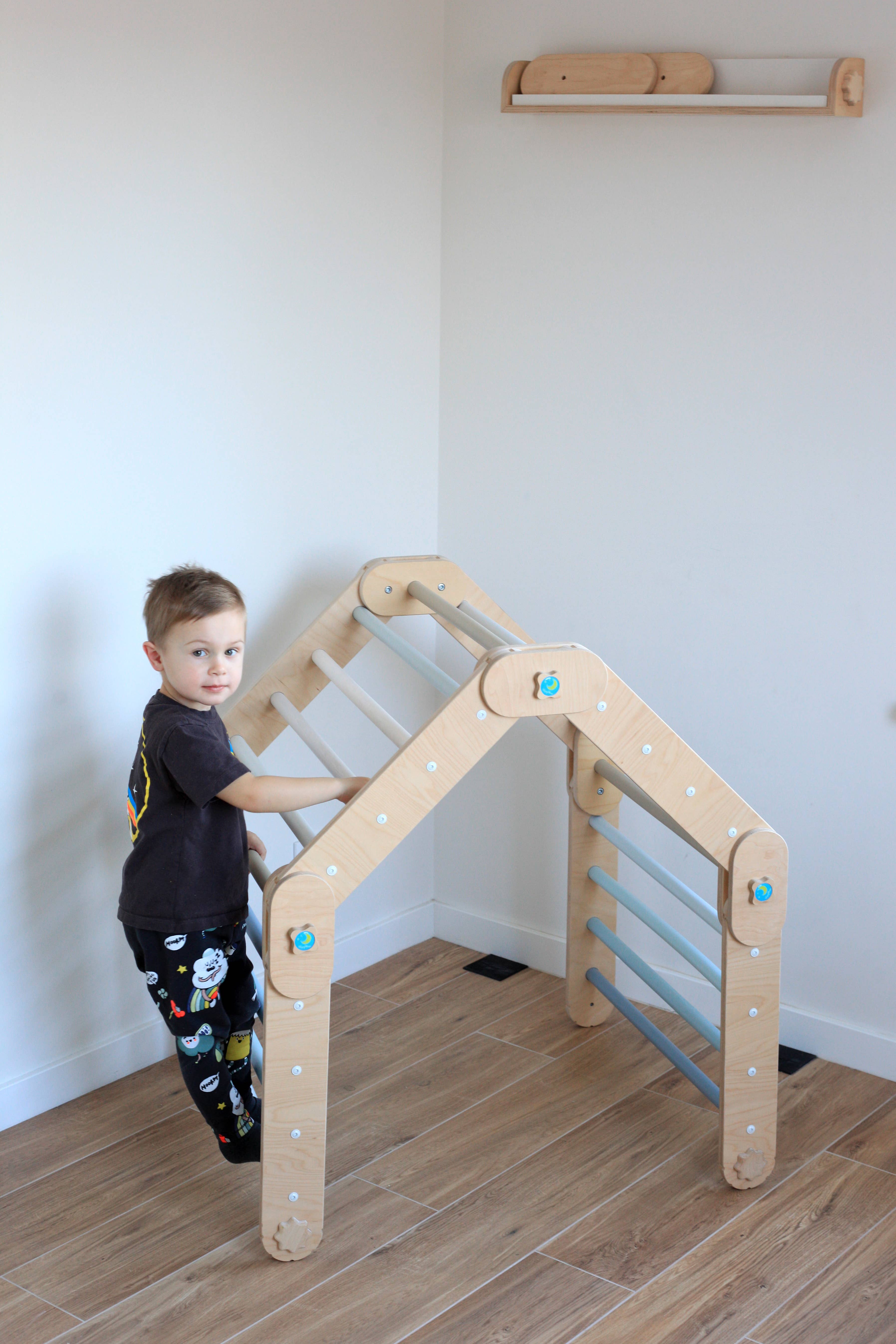 HappyMoon - Wholesale Wood Toy - Kids - Blue Transformable Climber, Modifiable Pikler Triangle7