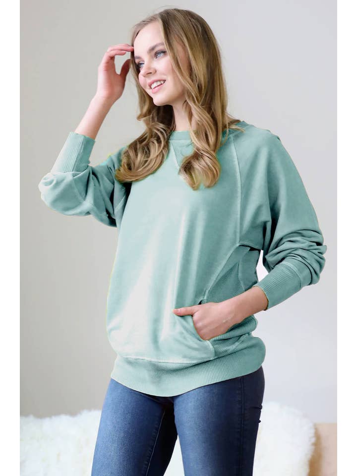 42POPS - Wholesale Sweatshirt - Women's - `.Washed French Terry Pullover With Side Pockets12