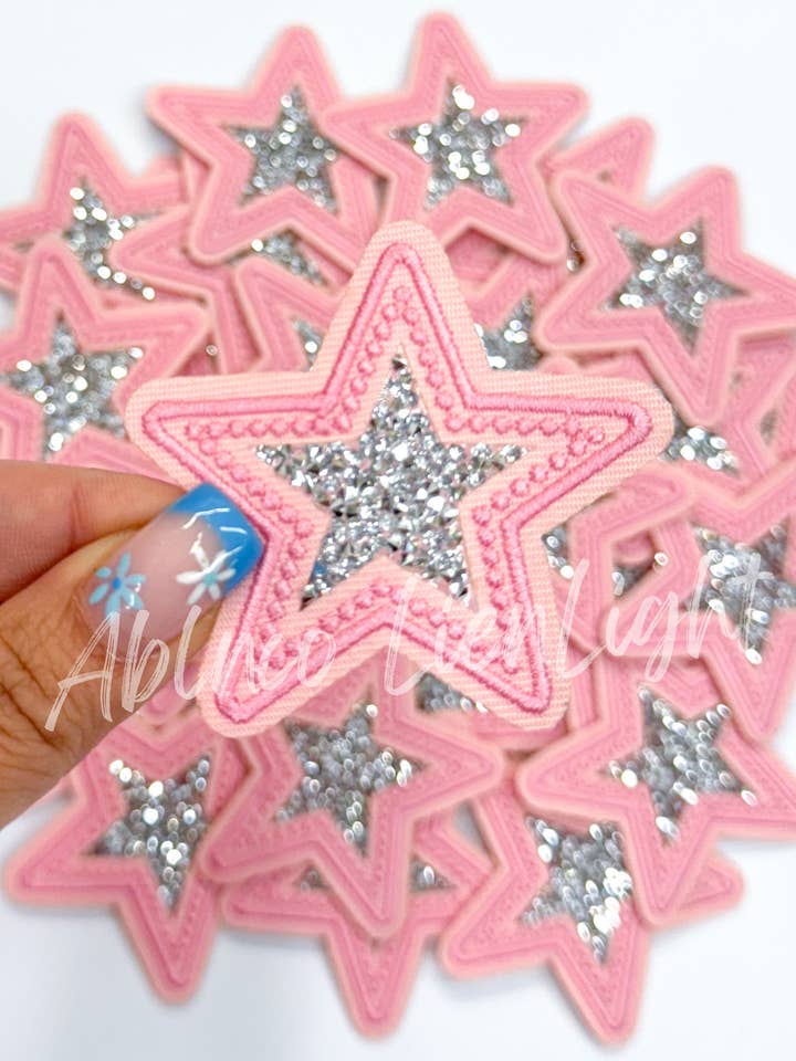 pink rhinestone star embroidery patch trucker hat patches for wholesale by ABLNco