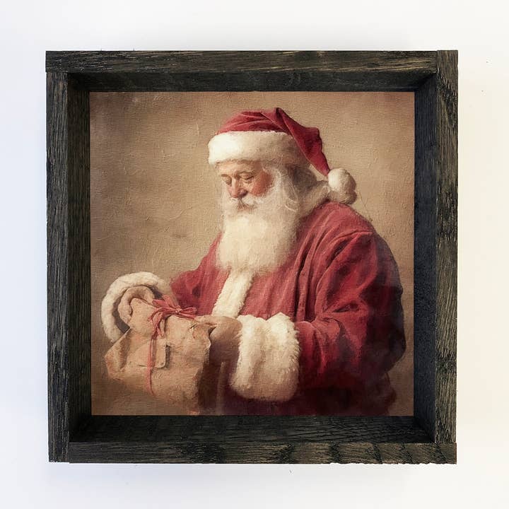 Papá Noel vintage para envolver regalos, arte rústico en lienzo navideño para venta al por mayor de Hangout Home
