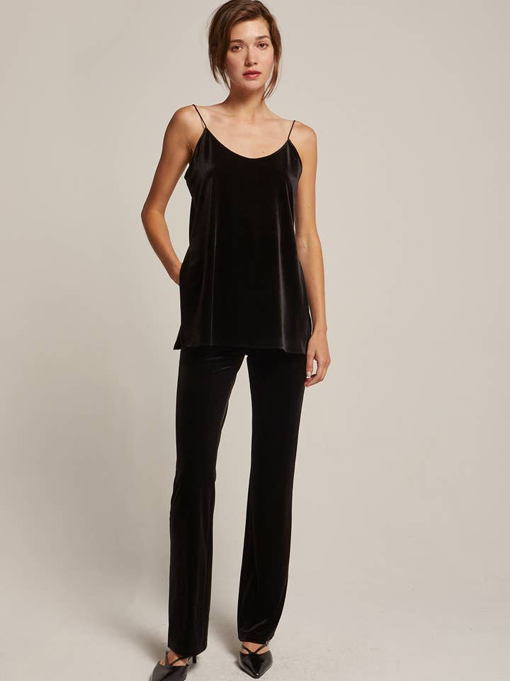 CT9612 - Top de Veludo Sahar Cami com Aberturas Laterais por atacado de Crescent