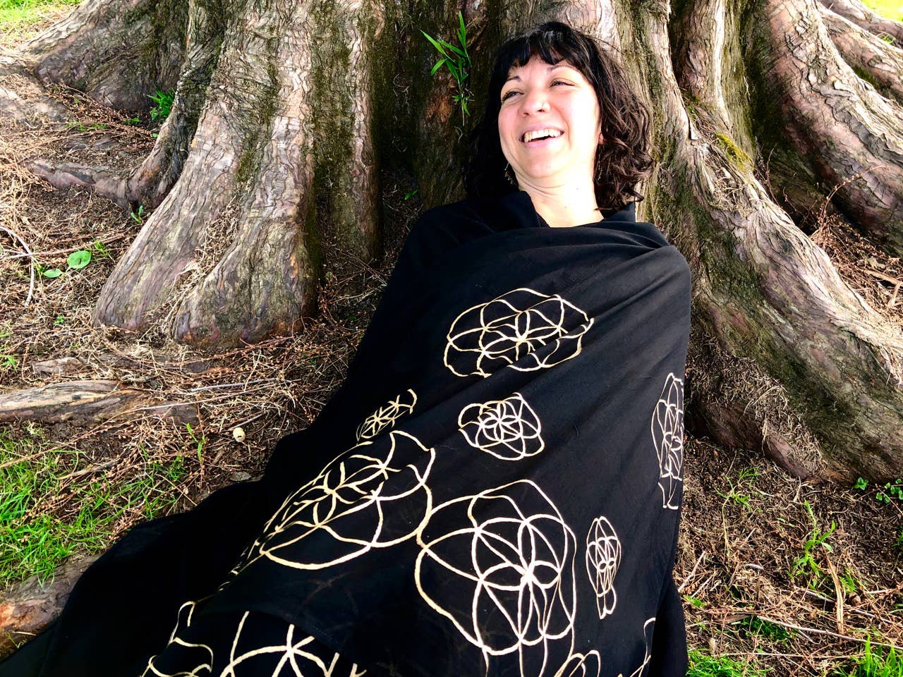 JAYA MOKSHA - Wholesale Scarf - Women's - Black Seed of Life Scarf / Meditation Shawl or Altar Cloth 2