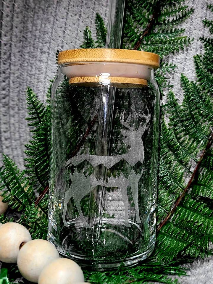 Etched deer glass for wholesale by Jangles by Jan