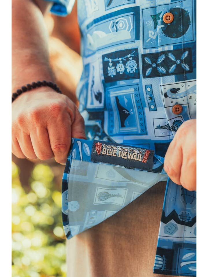 Park Candy - Wholesale Button Down Shirt - Men's - Blue Hawaii Tiki Tiki Aloha Shirt5