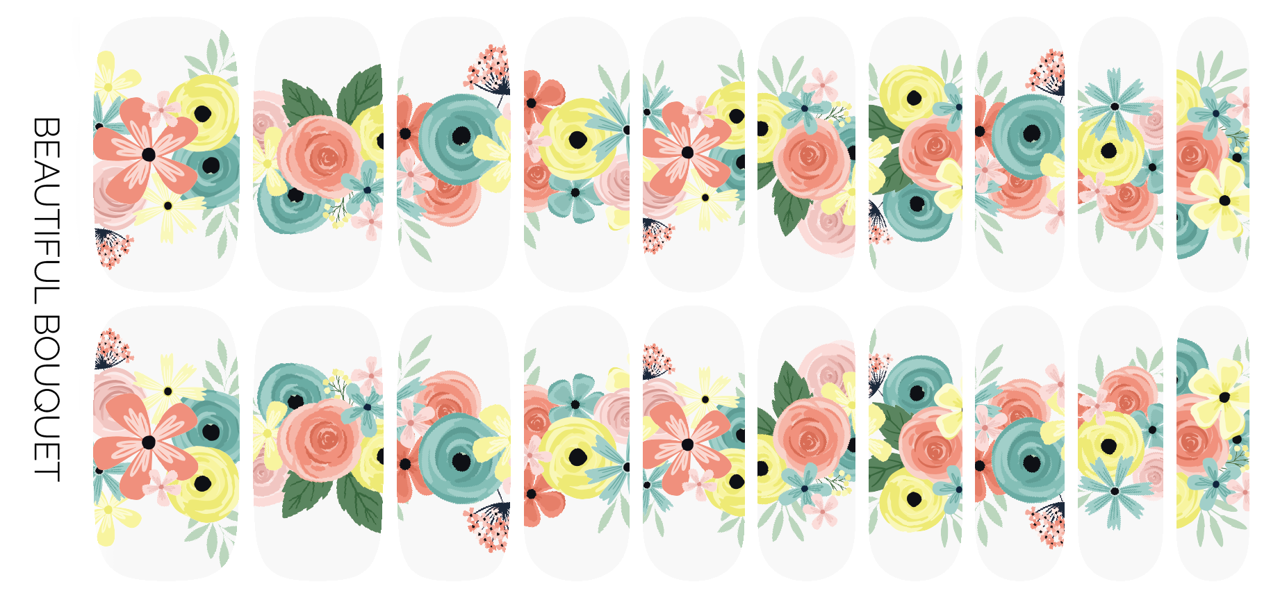 Ivy & Ash - Wholesale Nail Art/Decal - Beautiful Bouquet | Pastel Floral French Tip Nail Wrap Set2