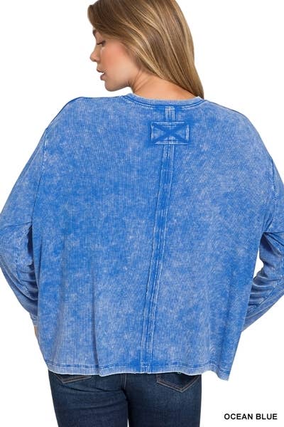 Vanilla Monkey - Vente Haut en maille – femme - Top délavé à manches Dolman et col rond avec poche13