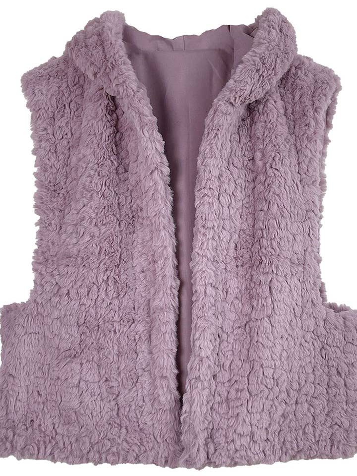 SOLID FAUX FUR HOODED VEST QCV-320087 for wholesale by anbfashion