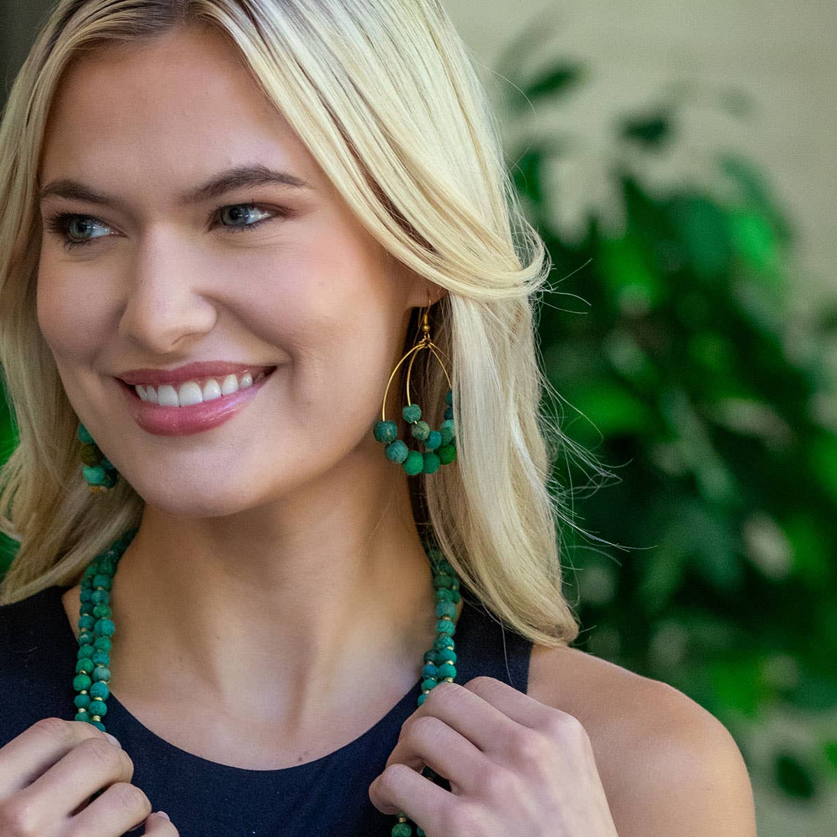 Anju Jewelry - Wholesale Dangle Earrings - Aasha Seagrass Teardrop Kantha Boho Handcrafted Earrings1