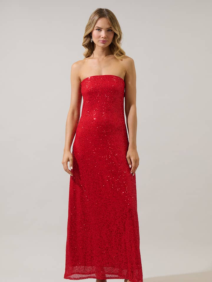 Sugarlips - Wholesale Dress - Women's - Friday Nights Sequin Kair Strapless Maxi Dress1
