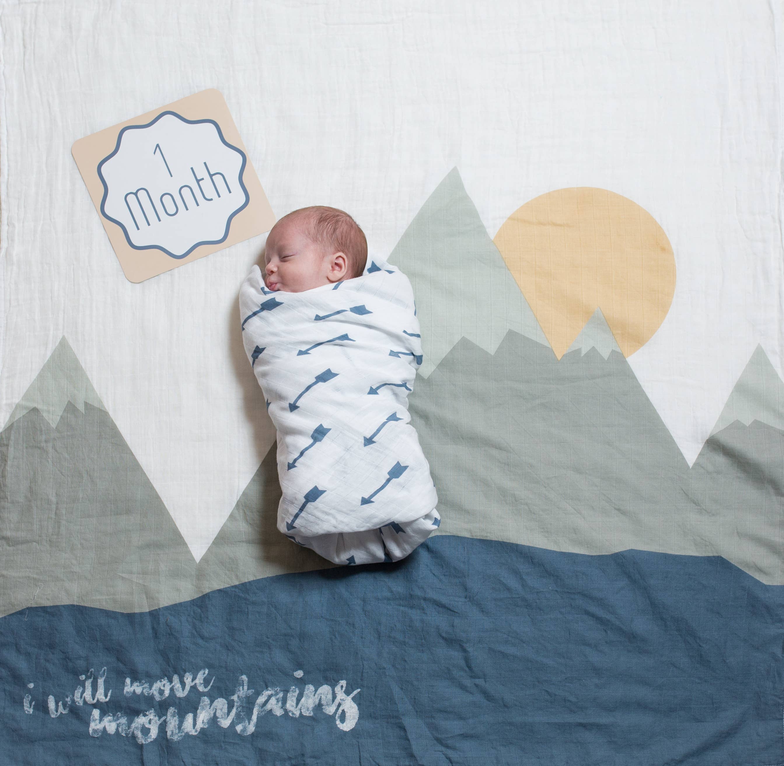 Lulujo Baby - Wholesale Swaddle - Baby - Baby’s 1st Year Swaddle & Milestone Card Gift Move Mountains4