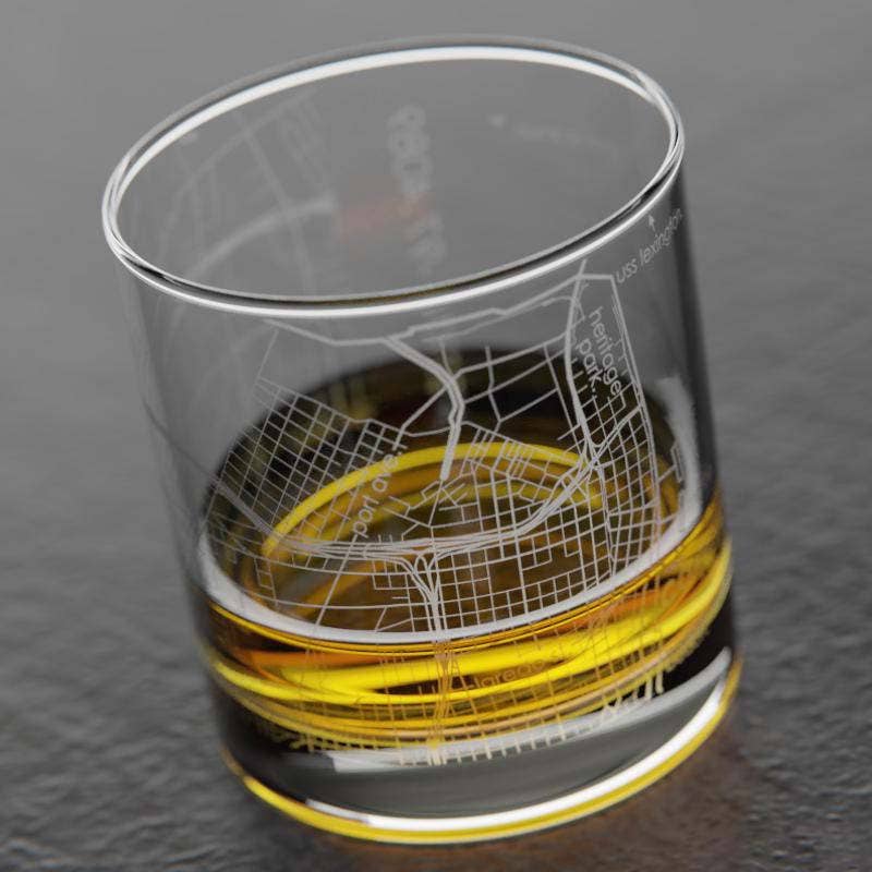 Well Told - Wholesale Cocktail/Liquor Glass - Corpus Christi, TX City Map - Etched Whiskey Rocks Glass2