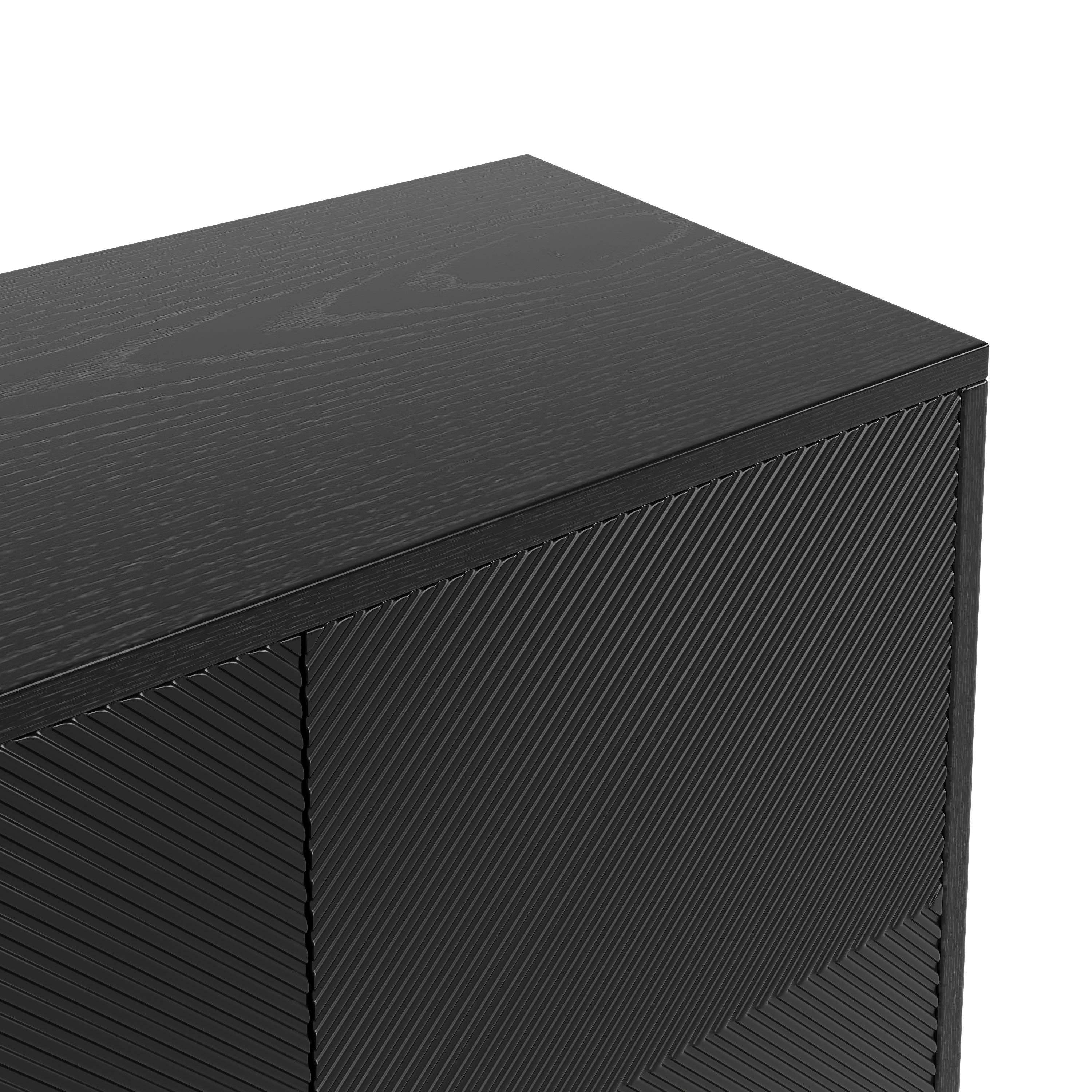 Urban Meuble - Wholesale Cabinet - Black sideboard with wood-effect embossed texture, 4 doors, luxury style with golden accent POLLENBASK12