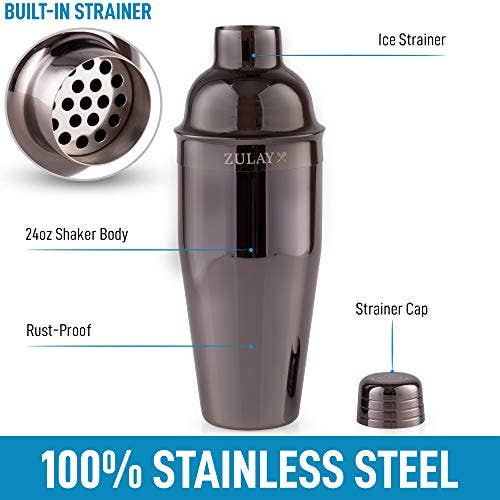Zulay Kitchen - Wholesale Cocktail Shaker - 24oz Stainless Steel Cocktail Shaker with Built-In Strainer11