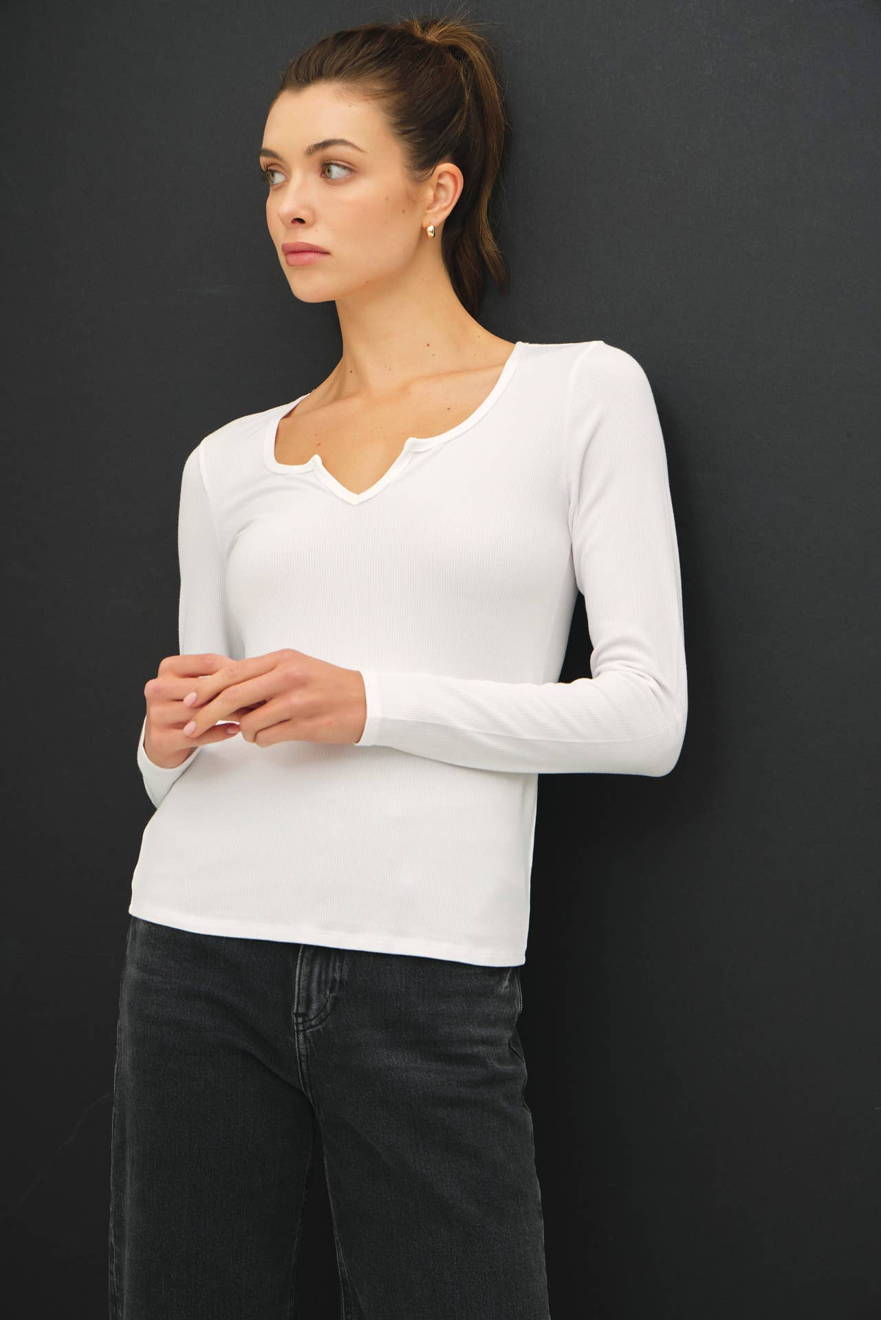 Be Cool - Wholesale Knit Top - Women's -  RIBBED NOTCHED NECK LONGSLEEVE BASIC TOP 20