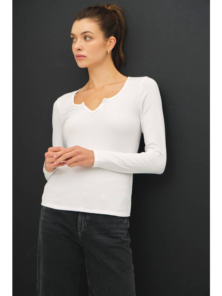 Be Cool - Wholesale Knit Top - Women's -  RIBBED NOTCHED NECK LONGSLEEVE BASIC TOP 9