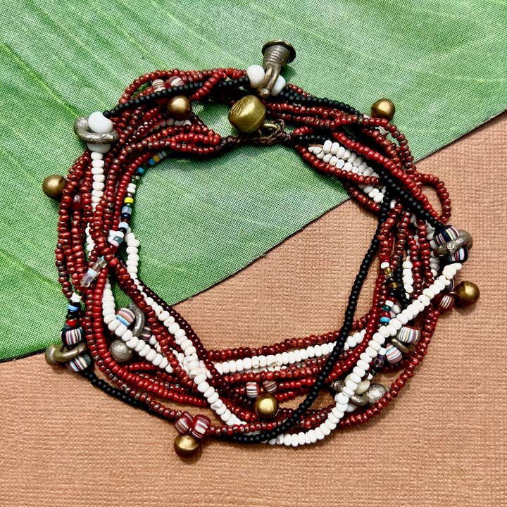 Southeast Asia Akha Inspired Necklace - Red, Black, & White for wholesale by Bead Goes On