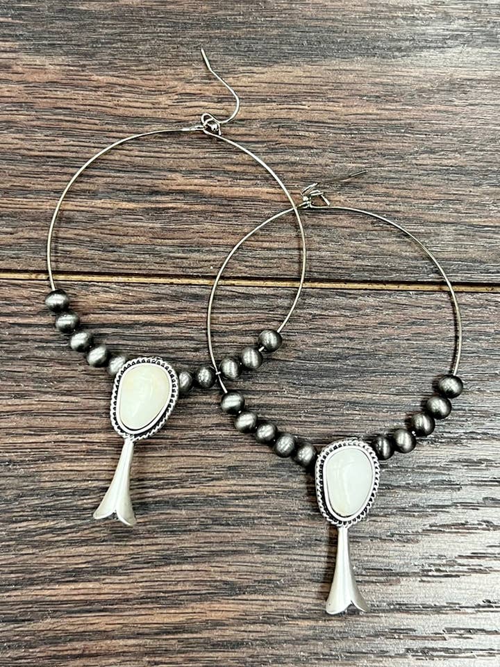 723426, Handmade Squash White Turquoise Hoop Earrings for wholesale by ISAC Trading Inc