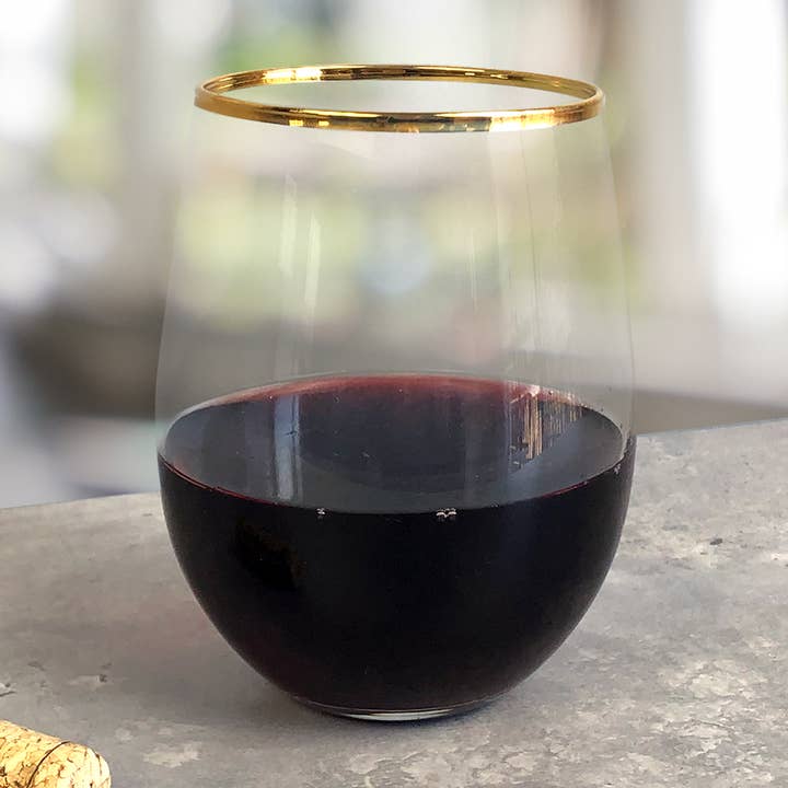 Gold Rim Stemless Wine for wholesale by Beau-Coup