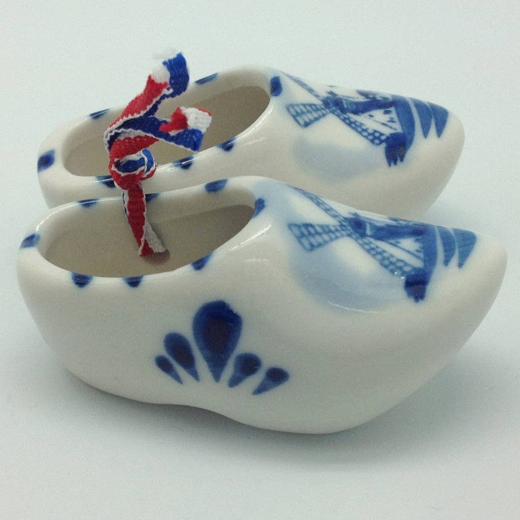 European Heritage Gifts - Vente Cadeaux pour invités - Paire de sabots en bois bleu Delft avec motif de moulin à vent2