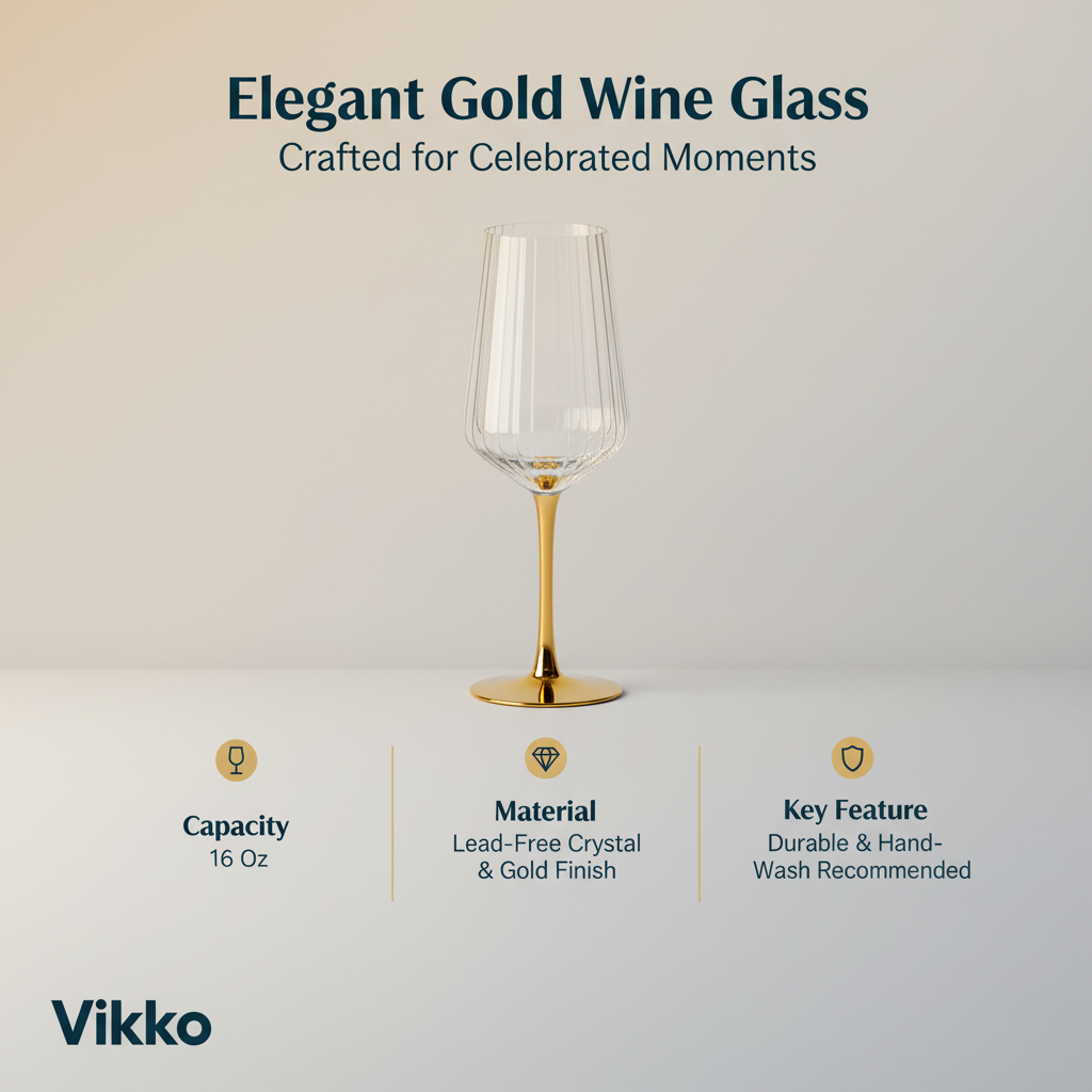 Kadra Kitchenware - Wholesale Wine Glass - Vikko Decor- Elegant, Gold, Wine Glass, 16 Oz3