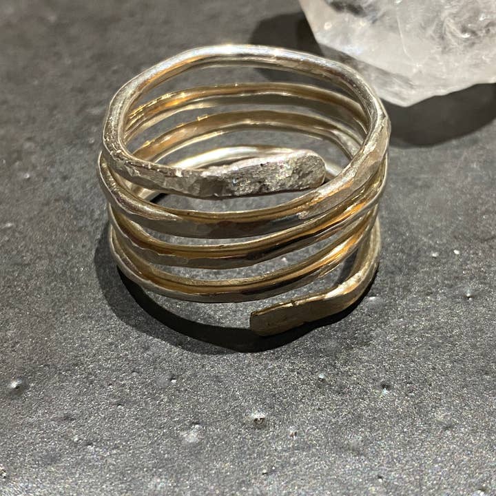 SoulSpireStudio - Wholesale Band/Stacked Ring - Boho 5 Wrap Ring in Hammered Argentium Silver3