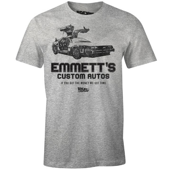 Gris chiné T-shirt Retour vers le futur - Emmett's Custom Autos en vente sur Faire