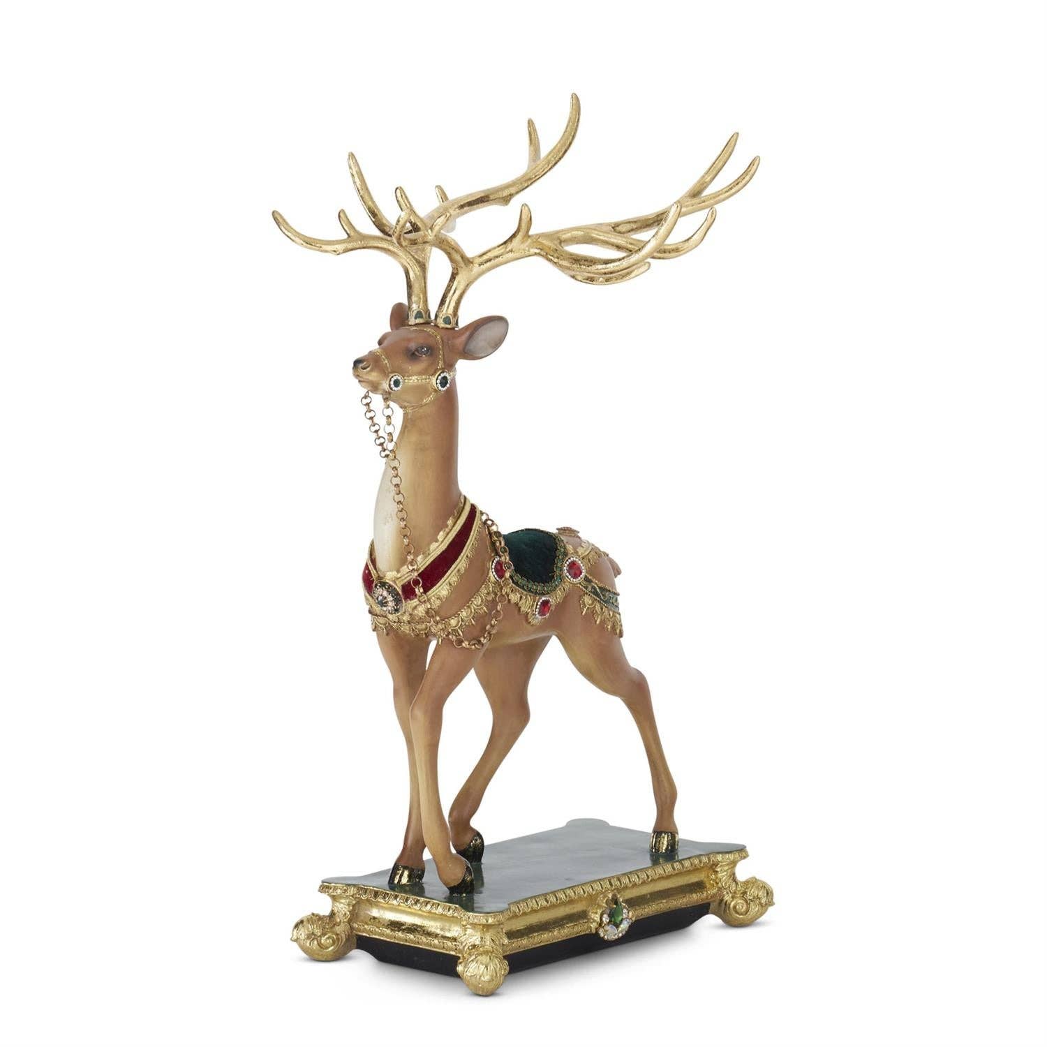 RC Home Decor - Wholesale Christmas Decoration - 21" Luxurious Green & Gold Jeweled Reindeer Figurine – Elegant Christmas Décor1