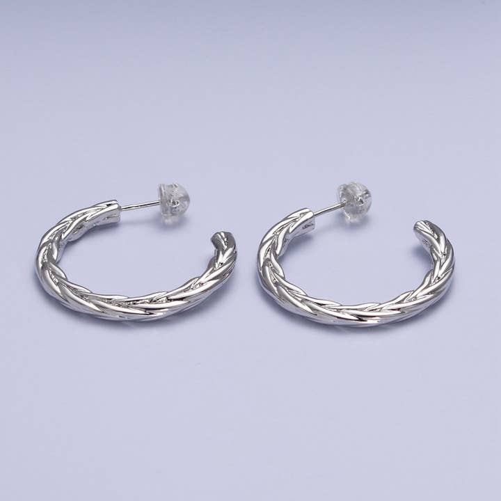 Aim Eternal - Wholesale Hoop Earrings - 30mm Twisted Hoop Stud Earrings in Gold & Silver P-381 P-3821