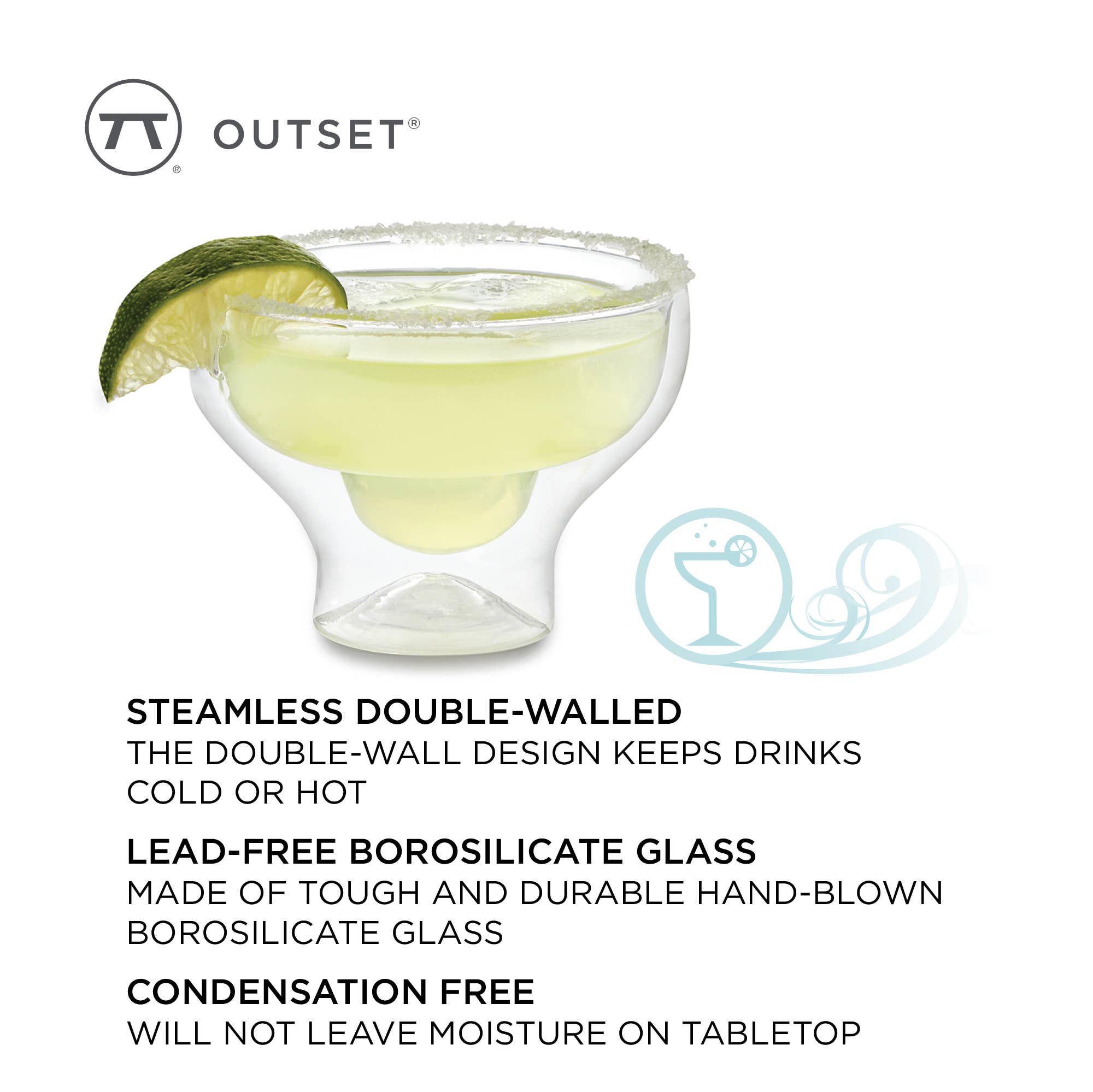 Fox Run Brands - Wholesale Cocktail/Liquor Glass - Outset Margarita Glasses, Set of 2, 4" x 3.25" x 3.5"6