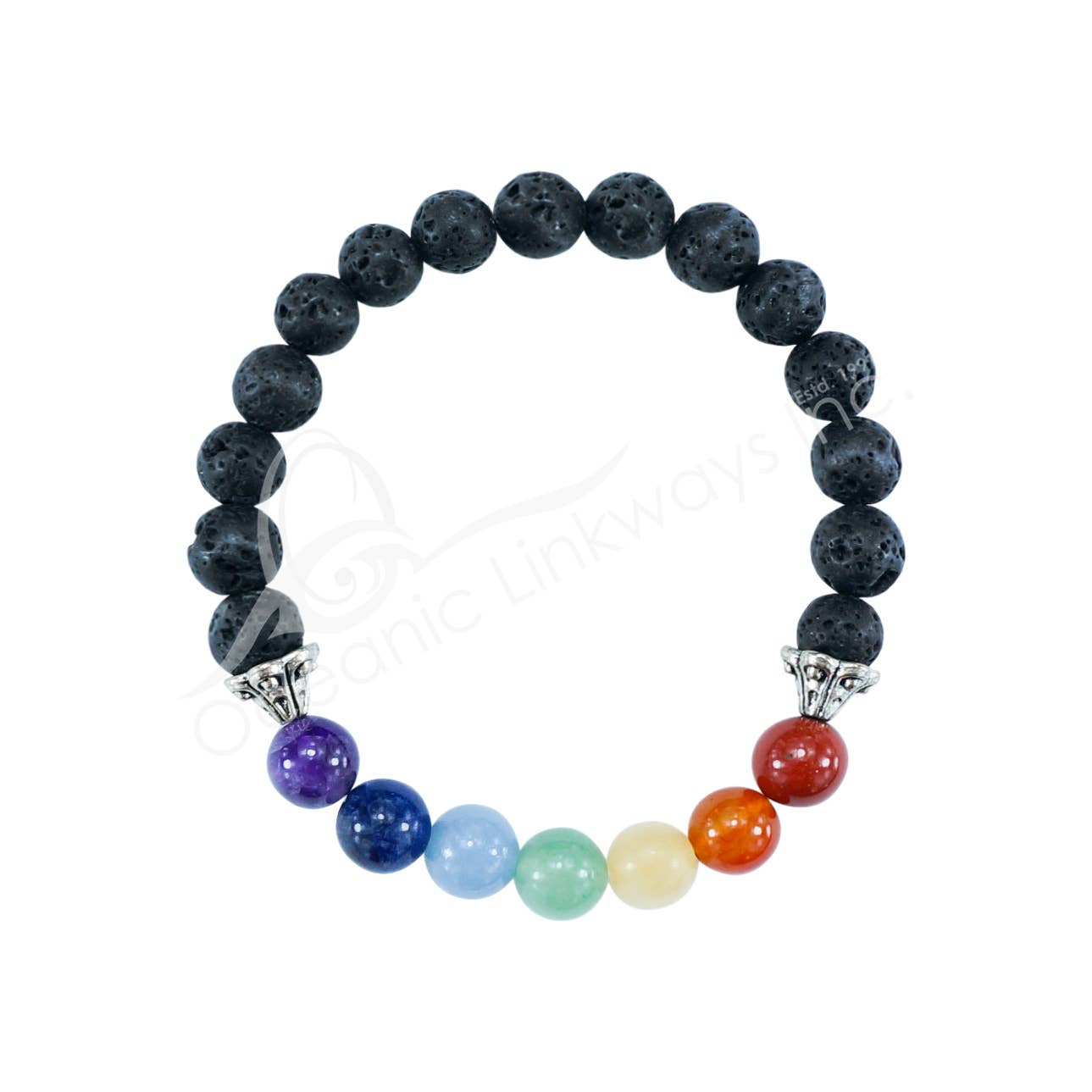 Oceanic Linkways Inc - Wholesale Beaded Bracelet - BRACELET - CHAKRA &amp; LAVA (8-8.5 MM) 7.15-7.25" (PC)0