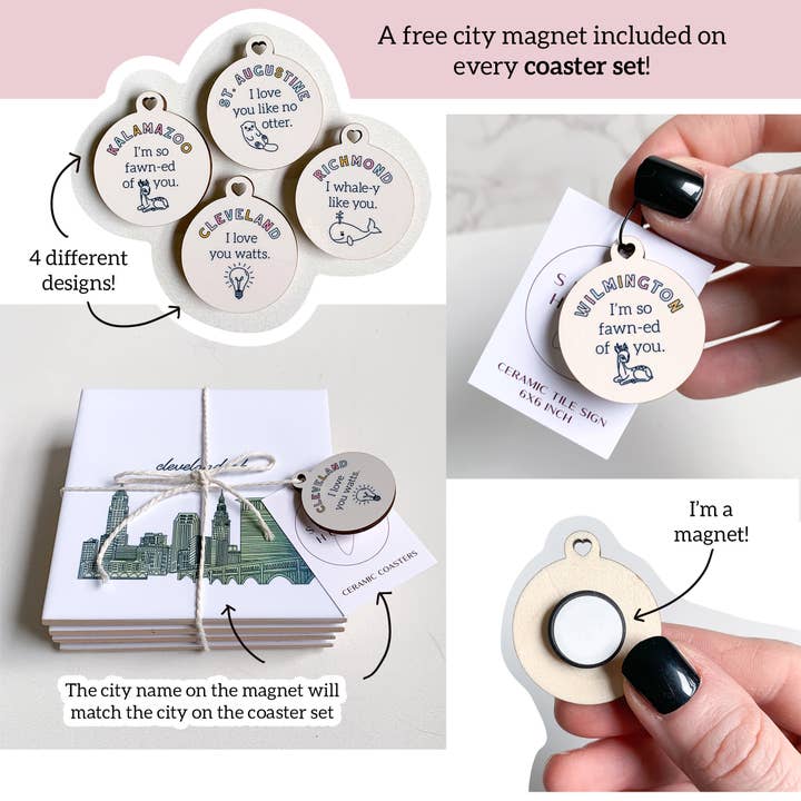 Black White Frederick Maryland skyline coasters, Frederick cityscape MD for wholesale on Faire2