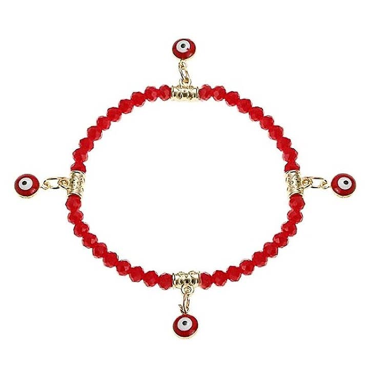 12pk Evil Eye Dangle Beads Stretch Bracelet for wholesale by Diacly