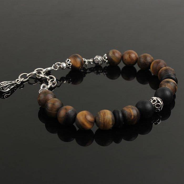 Tiger Eye Bead Bracelet With Black Onyx for wholesale by Ephesus Jewelry