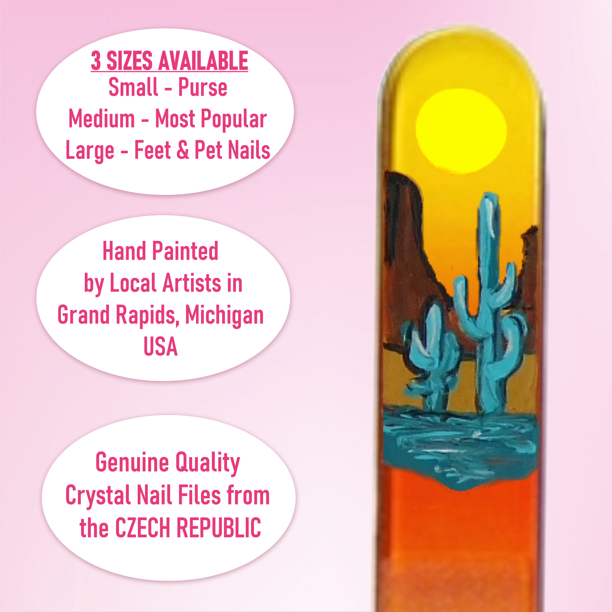 Classy Nail Files - Wholesale Nail File - Desert Oasis Cactus Southwest Hand Painted Crystal Nail File6