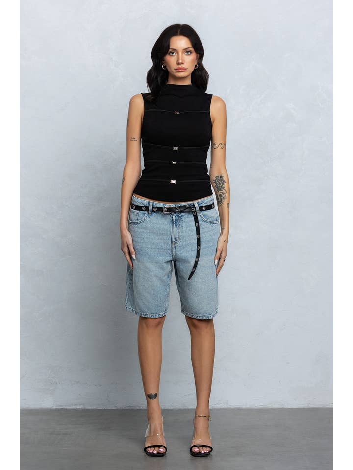 No Vacancy - Wholesale Tank Top - Women's - Thin scuba mock neck tank top w/ metal clasps5