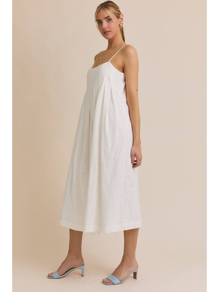 White SLEEVELESS PLEATED DETAIL MIDI DRESS for wholesale on Faire