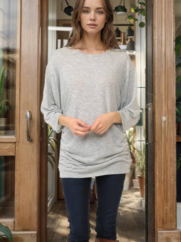 TUNIC 3/4 SLEEVES WITH SIDE RUCHED for wholesale by Burgundy Apparel